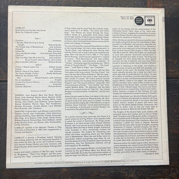 CAMELOT Vinyl LP Record VTG 1967 Original Broadway Cast Recording Burton Andrews - Picture 2 of 9